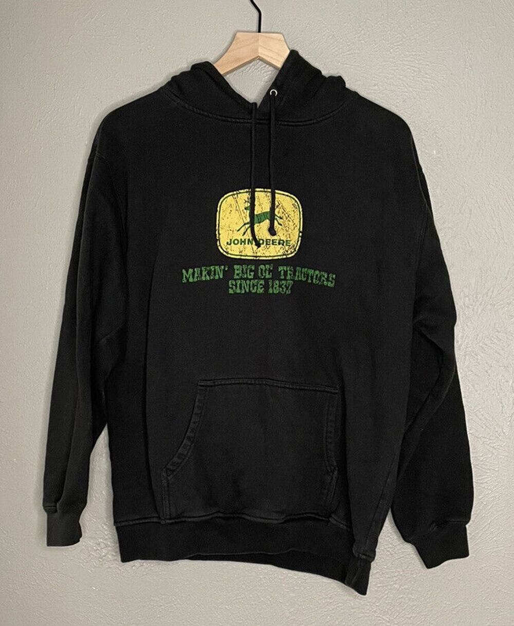 Vintage Logo John Deere Brand Black Hooded oversized Sweatshirt hoodie Size L